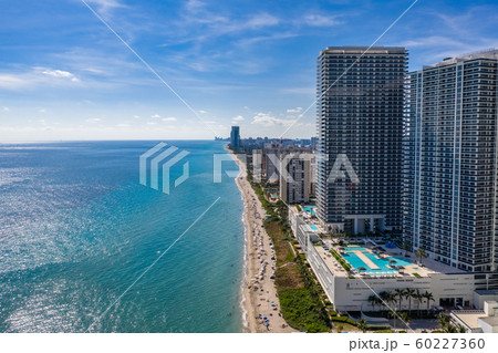 Aerial view of buildings and hotels on the beach in Miami Beach 60227360