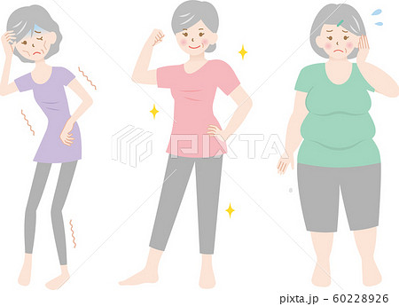 シニア女性 体型 太りすぎ やせすぎ 健康のイラスト素材