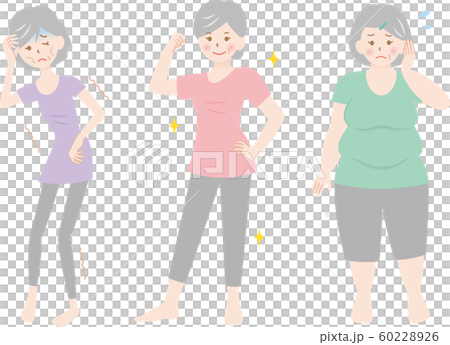 シニア女性 体型 太りすぎ やせすぎ 健康のイラスト素材