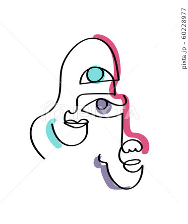 Set of abstract face one line drawing. Portrait minimalistic style. Fine one line drawing abstract face. One line drawing abstract faces. Modern continuous line art 60228977