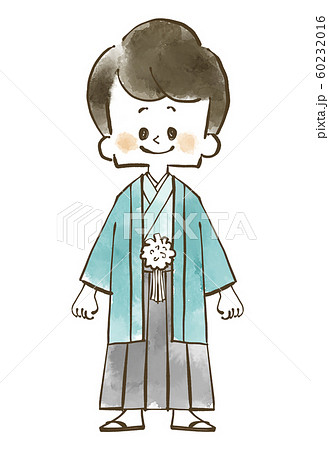 袴姿の男の子-全身-水彩 60232016