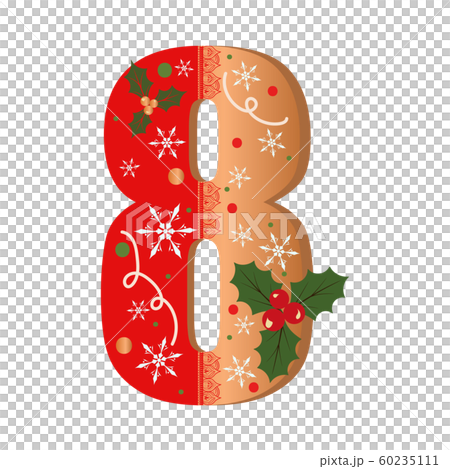 Numbers Gingerbread cookies vector - number 8 with flowers, leaves christmas and snowflakes. Illustration cookies numbers 60235111