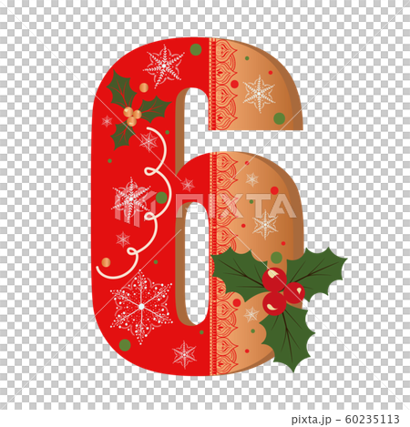 Numbers Gingerbread cookies vector - number 6 with flowers, leaves christmas and snowflakes. Illustration cookies numbers 60235113