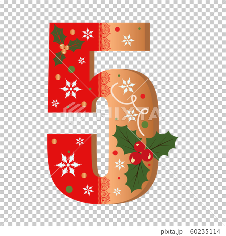 Numbers Gingerbread cookies vector - number 5 with flowers, leaves christmas and snowflakes. Illustration cookies numbers 60235114