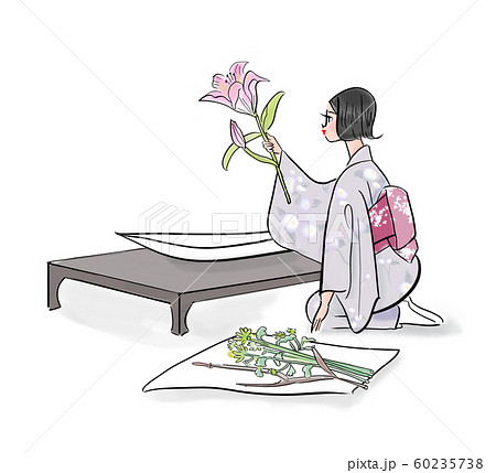 生け花をする着物女性 生け花をする着物女性 60235738