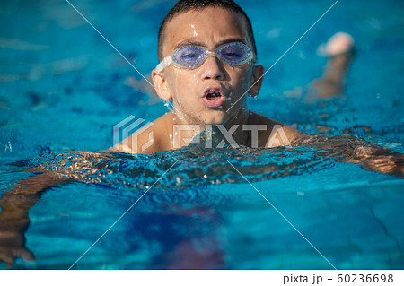 close-up of boy in glasses for swimming, swimming in the pool close-up of boy in glasses for swimming, swimming in the pool 60236698