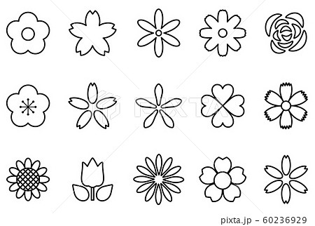 Line Drawing Monochrome Flower Icon Set Stock Illustration