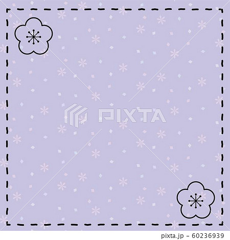 薄紫の背景とシンプルな梅の花の線画フレームのイラスト素材