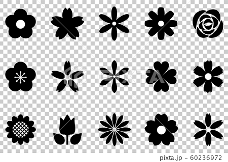 白黒の花のアイコンセットのイラスト素材
