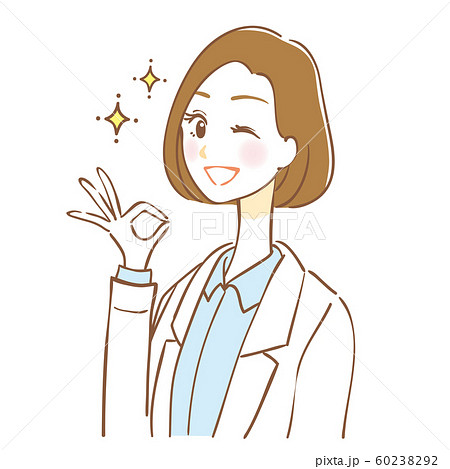 白衣の女性 Okサインのイラスト素材
