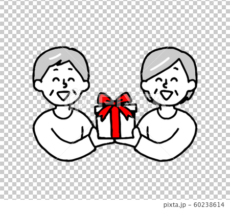 Senior plain clothes men and women who give goods (simple) Senior plain clothes men and women who give goods (simple) 60238614