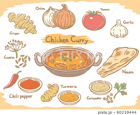 カレー、野菜とスパイス素材 60239444