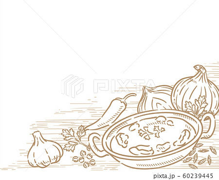 カレー、野菜とスパイス素材 60239445