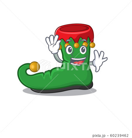 Waving cute smiley elf shoes cartoon character style Waving cute smiley elf shoes cartoon character style 60239462