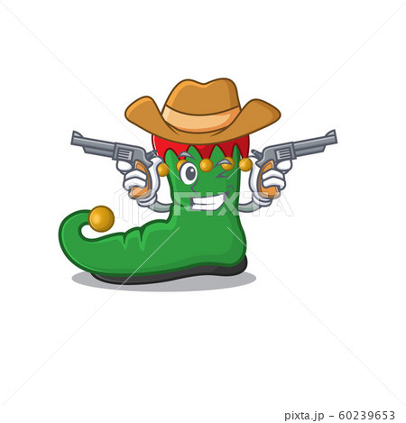 Elf shoes cartoon character as a Cowboy holding guns 60239653