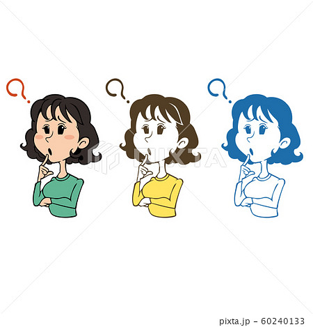 困り顔の女性 ３つのカラーバリエーションセットのイラスト素材