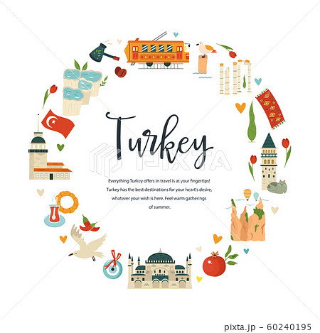 Tourist poster with famous landmarks of Turkey Tourist poster with famous landmarks of Turkey 60240195