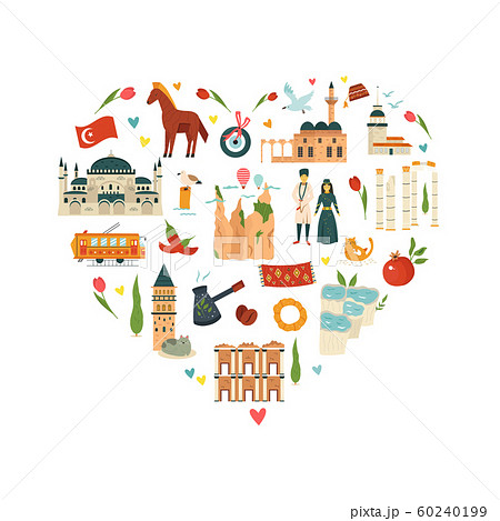 Abstract design with famous landmarks of Turkey Abstract design with famous landmarks of Turkey 60240199