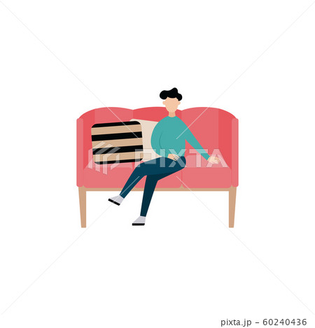 Cartoon man sitting in modern pink sofa - isolated flat vector illustration 60240436