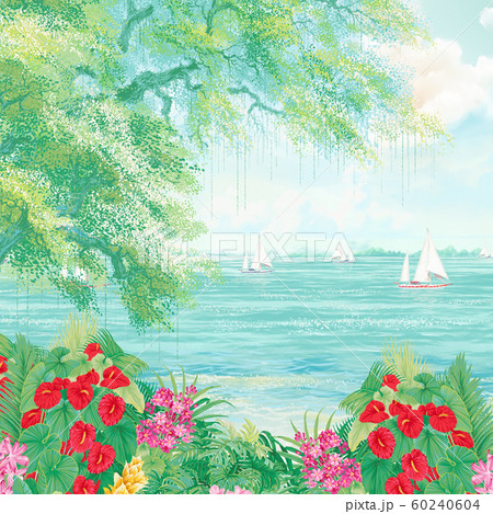 手绘热带滨海风情插画。 手绘热带滨海风情插画。 60240604