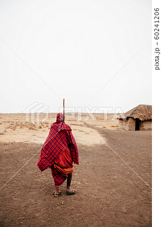 Masai or Maasai tribe man in red cloth in empty 60241206