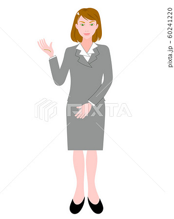 案内するグレーのスーツの若い女性 案内するグレーのスーツの若い女性 60241220