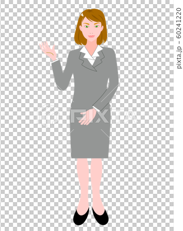 案内するグレーのスーツの若い女性 案内するグレーのスーツの若い女性 60241220