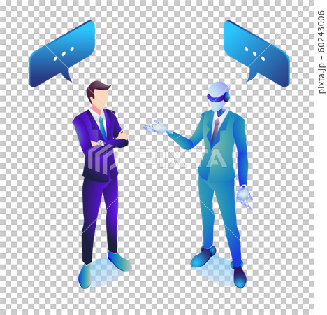 Businessman talking to an AI robot wearing a suit Businessman talking to an AI robot wearing a suit 60243006