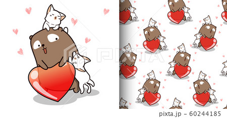 Seamless pattern kawaii bear and 2 cats with heart Seamless pattern kawaii bear and 2 cats with heart 60244185