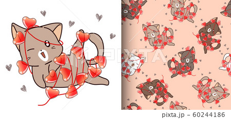 Seamless pattern kawaii cat with a lot of heart Seamless pattern kawaii cat with a lot of heart 60244186