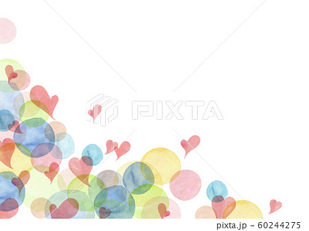 ハートと水玉 水彩イラストのイラスト素材