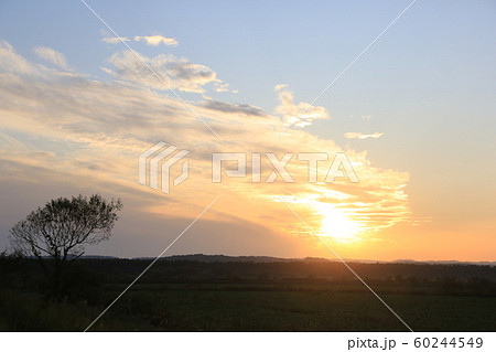 雲越しに燃える夕陽の風景［4-1］ 60244549