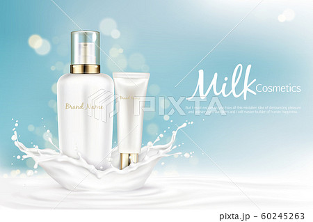 Milk cosmetics bottles mockup with splash design Milk cosmetics bottles mockup with splash design 60245263