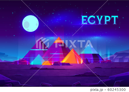 Egyptian pyramids night landscape cartoon 60245300