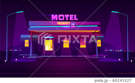 Illuminated road motel building cartoon Illuminated road motel building cartoon 60245327