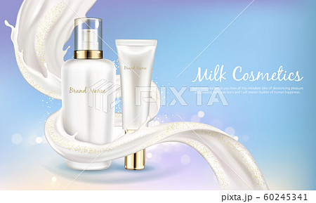 cosmetic banner with white bottle in milk swirl 60245341