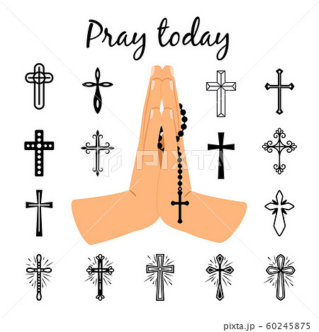 Catholic praying hands holding beads Catholic praying hands holding beads 60245875