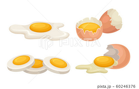 Eggs Set Broken Eggs With Cracked Shell のイラスト素材