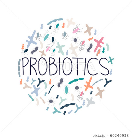 Round shape with good microorganisms and word probiotics. Round shape with good microorganisms and word probiotics. 60246938