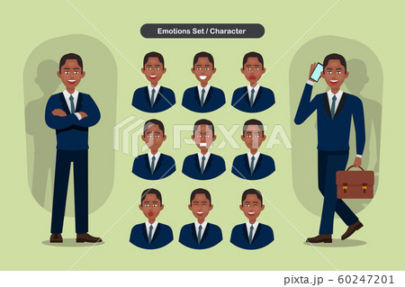 Set of business man facial different expressions. Man emoji character. Vector illustration. 60247201