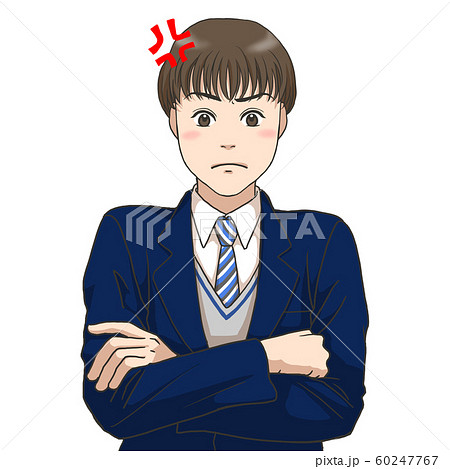 腹を立てる男子高校生のイラスト素材