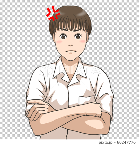 腹を立てる男子高校生のイラスト素材