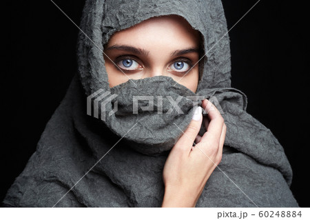 beautiful arab woman cover her face with hijab beautiful arab woman cover her face with hijab 60248884