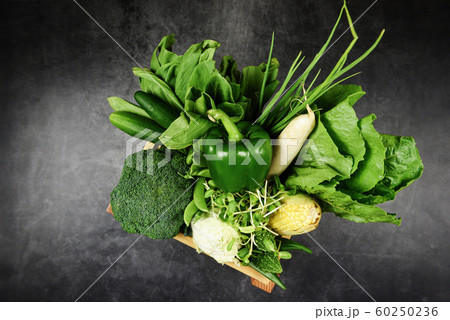 Fresh green fruit and green vegetables mixed in Fresh green fruit and green vegetables mixed in 60250236