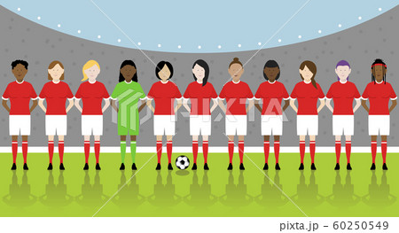 womens soccer team on football pitch womens soccer team on football pitch 60250549