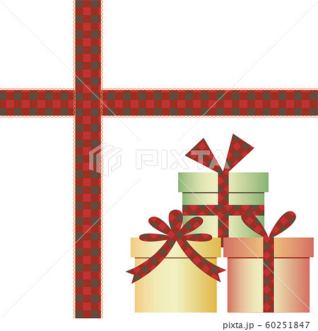 赤いチェックのリボンとプレゼントボックスのイラスト素材