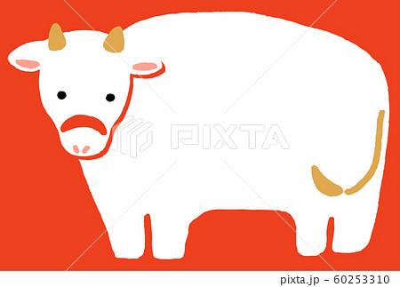 年賀状 丑年 赤背景に白い牛のイラスト素材