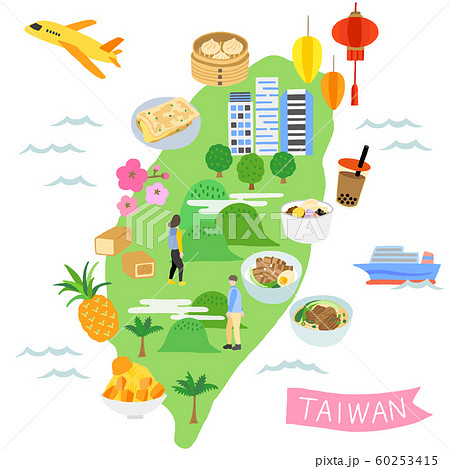 台湾 地図 観光 イラストマップのイラスト素材