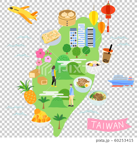 台湾 地図 観光 イラストマップのイラスト素材
