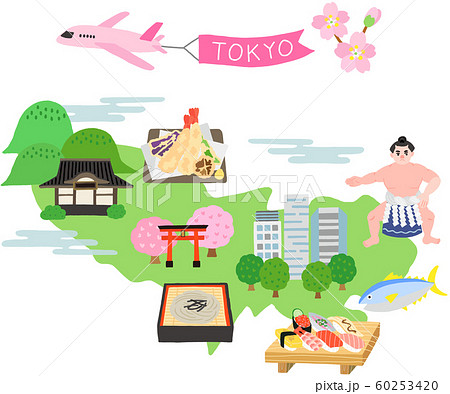 東京都 地図 観光 イラストマップのイラスト素材